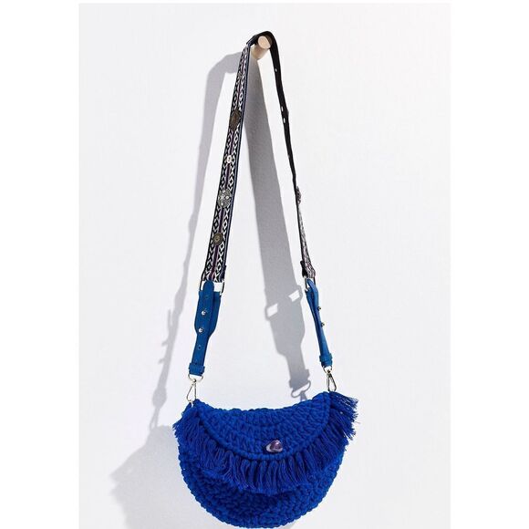 Free People Indigo Blue Macrame Moon Crossbody Bag - Picture 3 of 10
